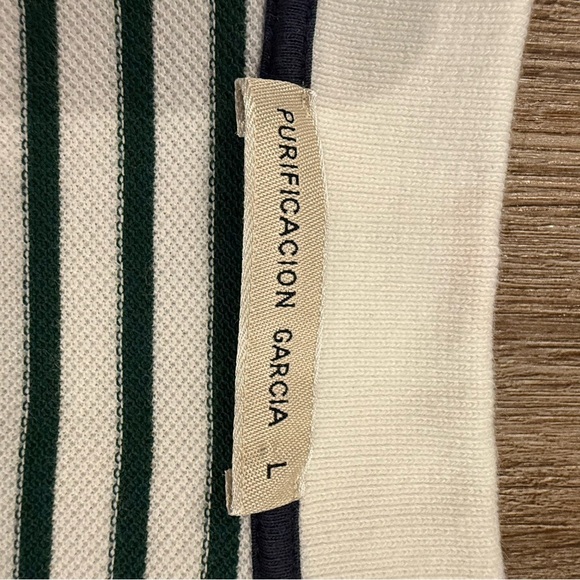 Purificacion Garcia Polo Shirt Men’s Sz L Green Stripes Logo Preppy Old Money - Picture 4 of 8